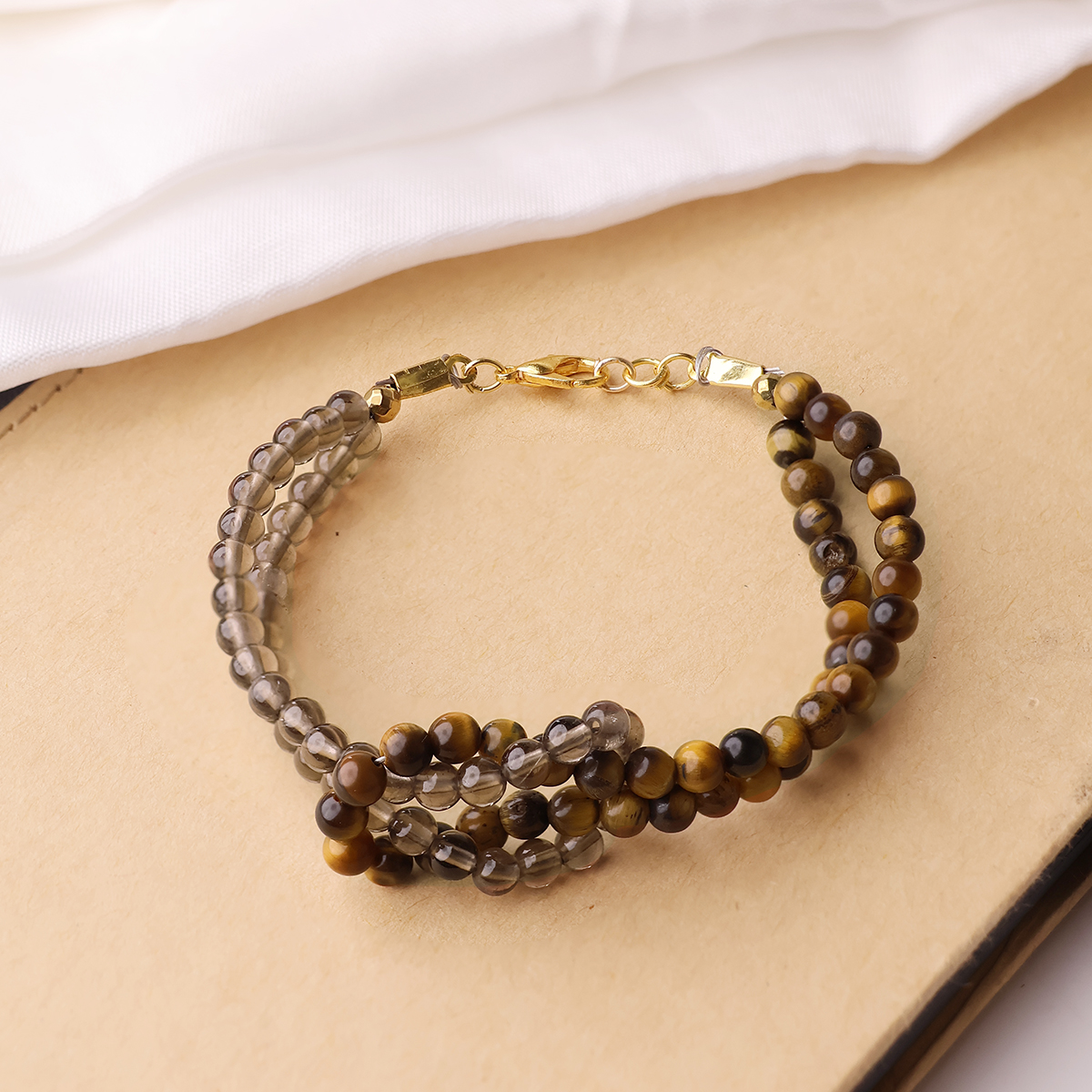 Smokey & Tiger Eye Knot Bracelet 4mm (1)