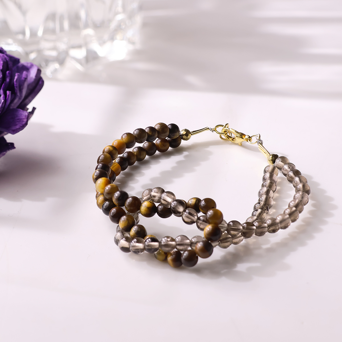 Smokey & Tiger Eye Knot Bracelet 4mm (5)