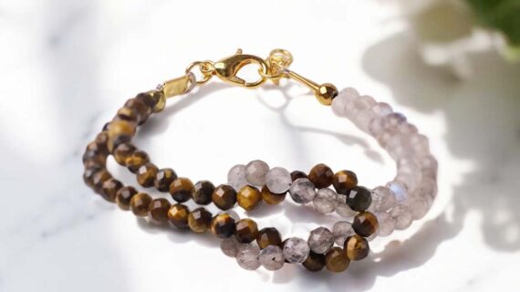 Tiger Eye & Labradorite Faceted Knot Bracelet 4mm