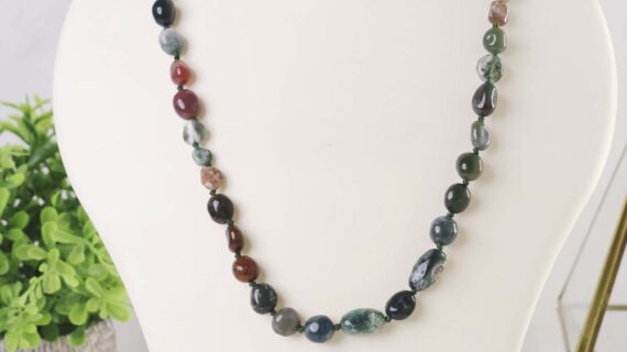Moss Agate Small Tumble Necklace Knotted