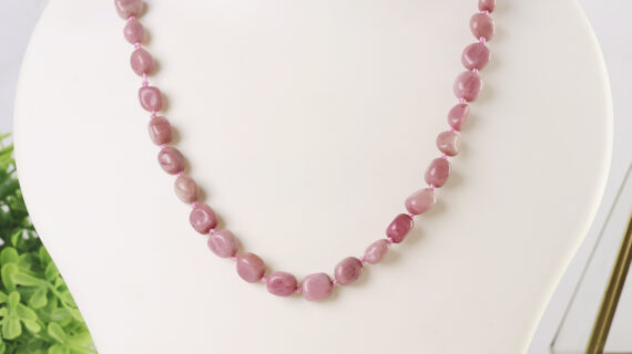 Rhodochrosite Small Tumble Necklace Knotted