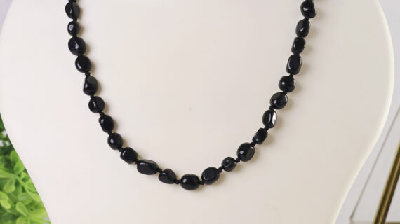 Black Obsidian Small Tumble Necklace Knotted