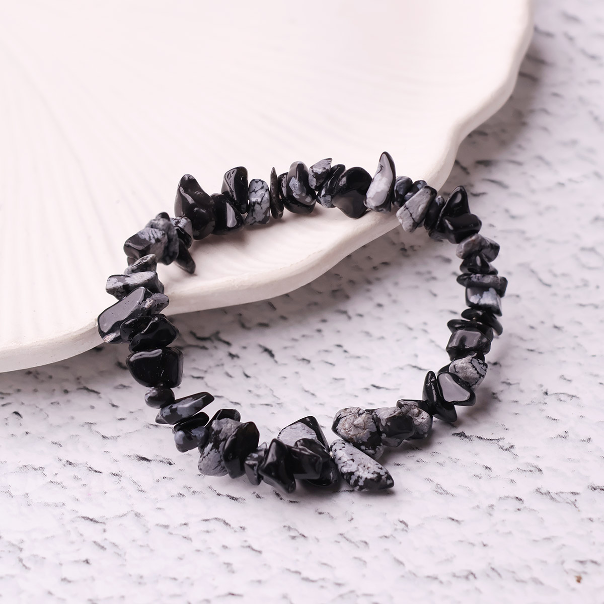 Snowflake Obsidian Chips Bracelet (3)