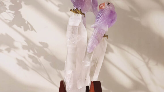 Amethyst Parrots On Clear Quartz