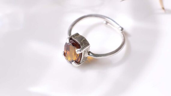 Hessonite Silver Ring