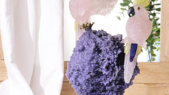 Rose Quartz Parrots On Grape Agate