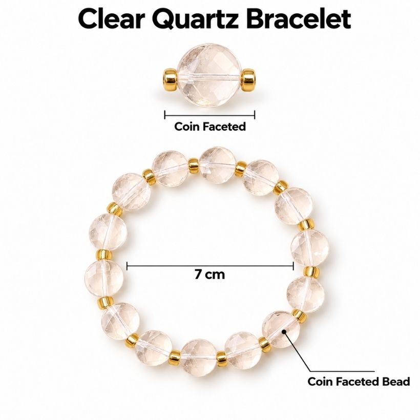 Clear Quartz Coin Faceted Bracelet clear quartz coin faceted bracelet