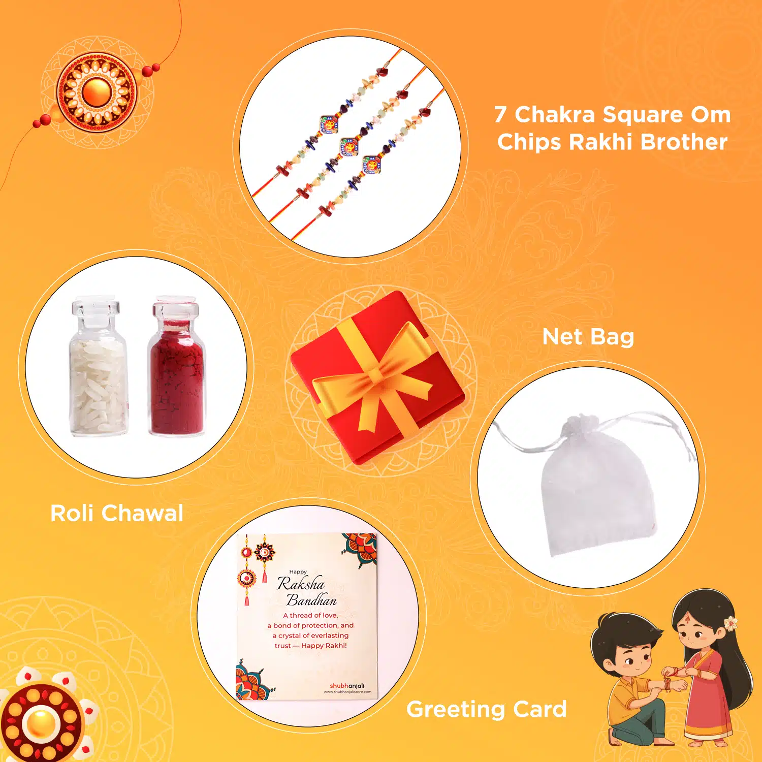 7 Chakra Square Om Chips Bhaiya Rakhi pack of 3