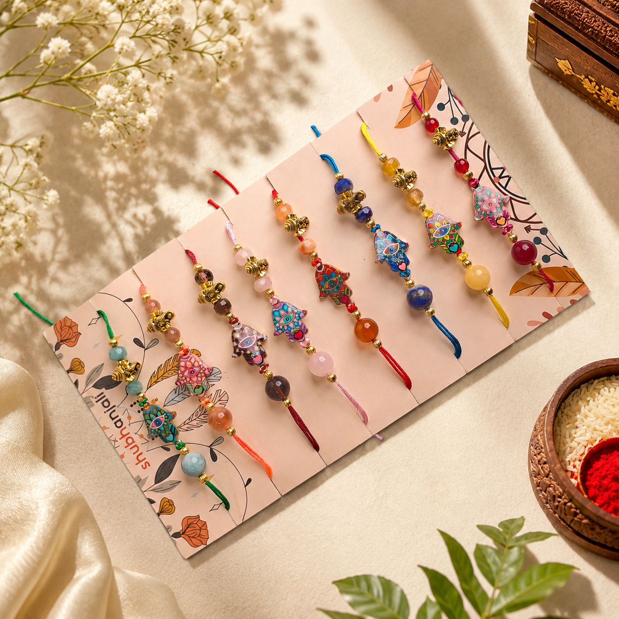 Prosperity Crystal Rakhi Set-Shubhanjali Store (2) prosperity crystal rakhi set