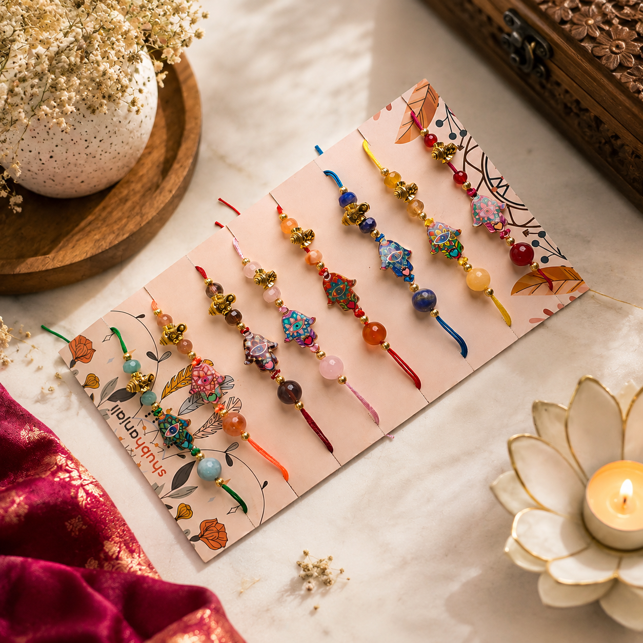 Prosperity Crystal Rakhi Set-Shubhanjali Store (3) prosperity crystal rakhi set
