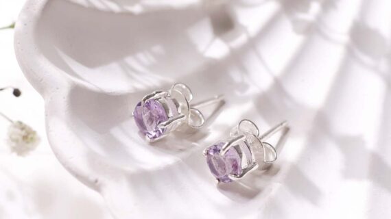 Amethyst Round Studd Earring Silver