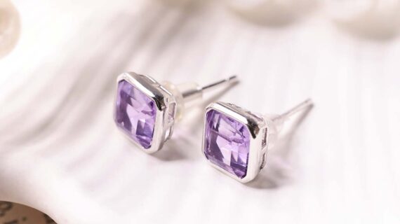 Amethyst Square Shape Stud Earring