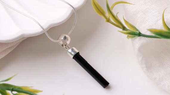 Black Tourmaline Raw Cap Pendant Silver