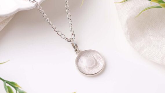 Clear Quartz Shree Yantra Round Pendant