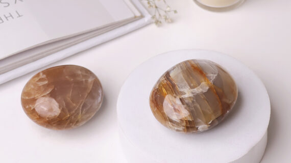 Peach Moonstone Palm Stone