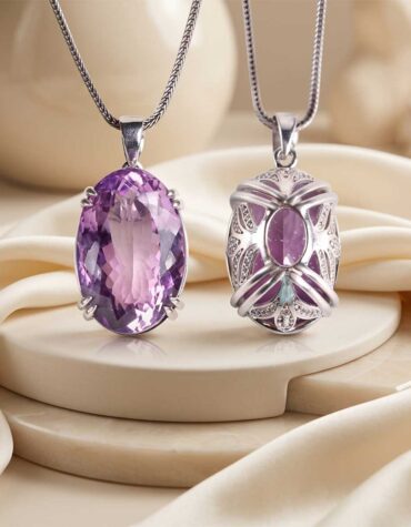 amethyst big silver pendant