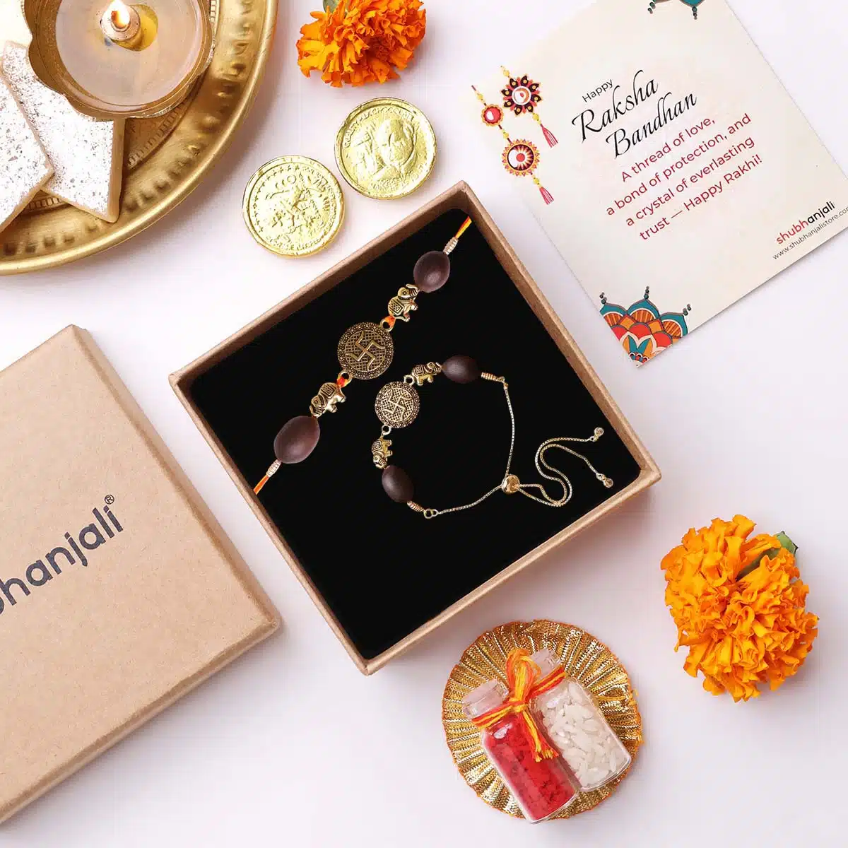 Golden Swastik Charm Rakhi (2)