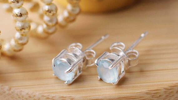 Aquamarine Round Stud Earrings Silver