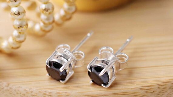 Black Onyx Round Stud Earrings Silver