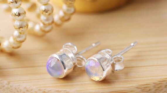 Ethiopian Opal Stud Earrings Silver