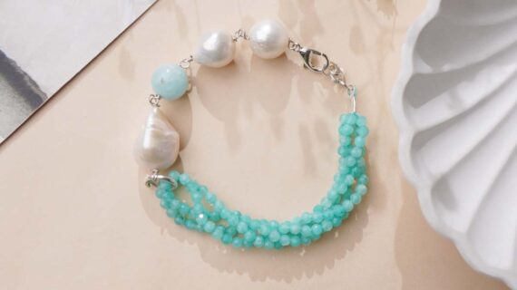 Amazonite with Pearl Silver Bracelet