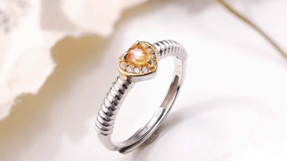 Citrine Small Heart Silver Ring