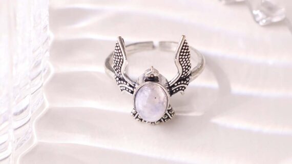 Rainbow Moonstone Eagle Ring