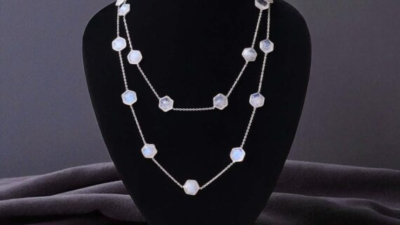 Rainbow Moonstone Silver Necklace (Hexagon)