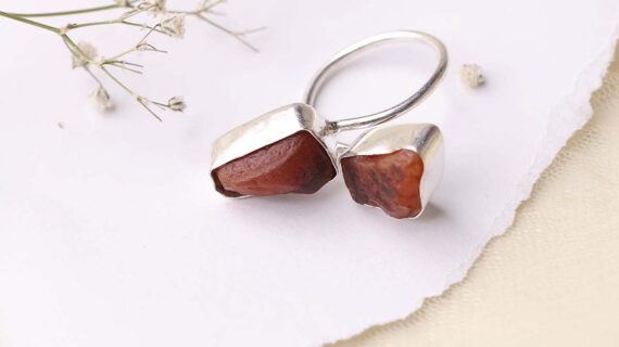 Red Carnelian Double Stone Raw Ring