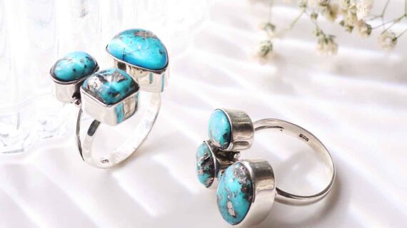 3 Stone Persian Firoza Silver Ring