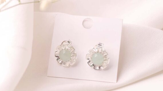 Aquamarine Flower Stud Earrings Silver