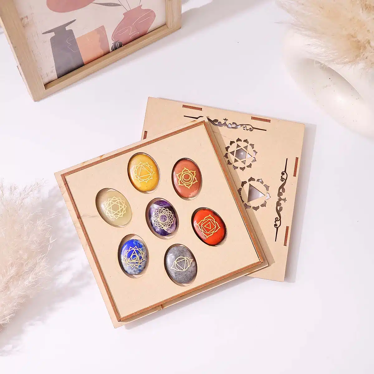 7 Chakra Oval Set Box – Energy Balance Crystals | Shubhanjali
