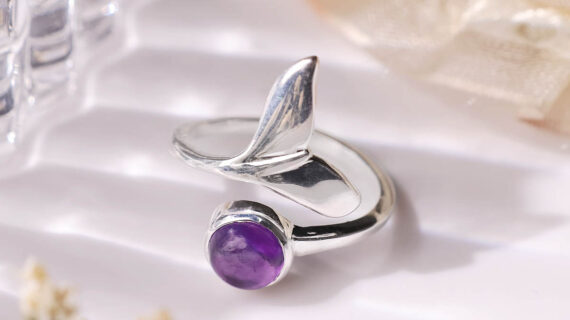 Amethyst Dolphin Tail Ring Silver