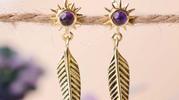 Amethyst Golden Leaf Earrings