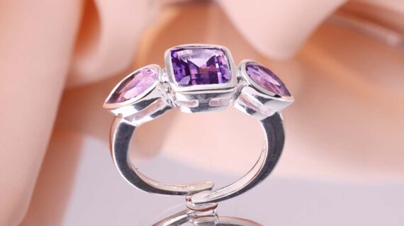 Amethyst 3 Stone Ring Silver