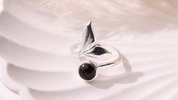 Black Onyx Dolphin Tail Ring Silver