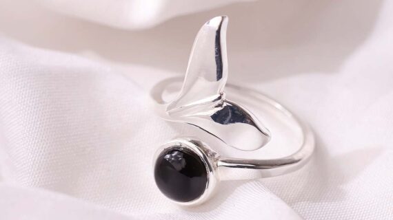 Black Onyx Dolphin Tail Ring Silver