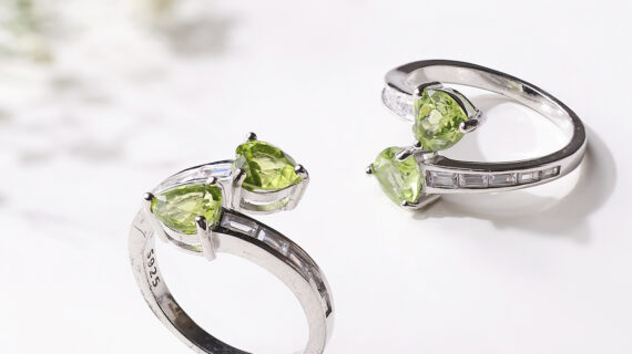 Peridot Double Stone Heart Silver Ring