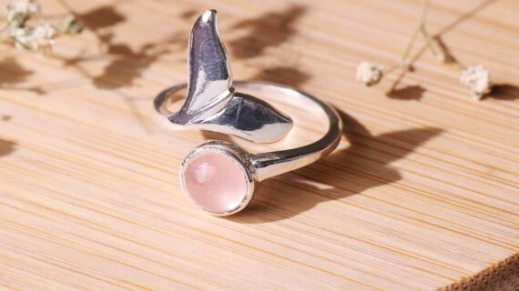 Rose Quartz Dolphin Tail Ring Silver