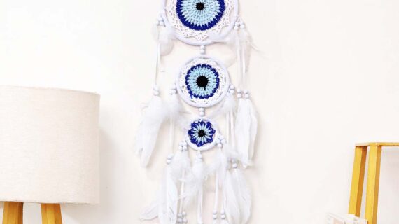 Three Evil Eye Dream Catcher (White)