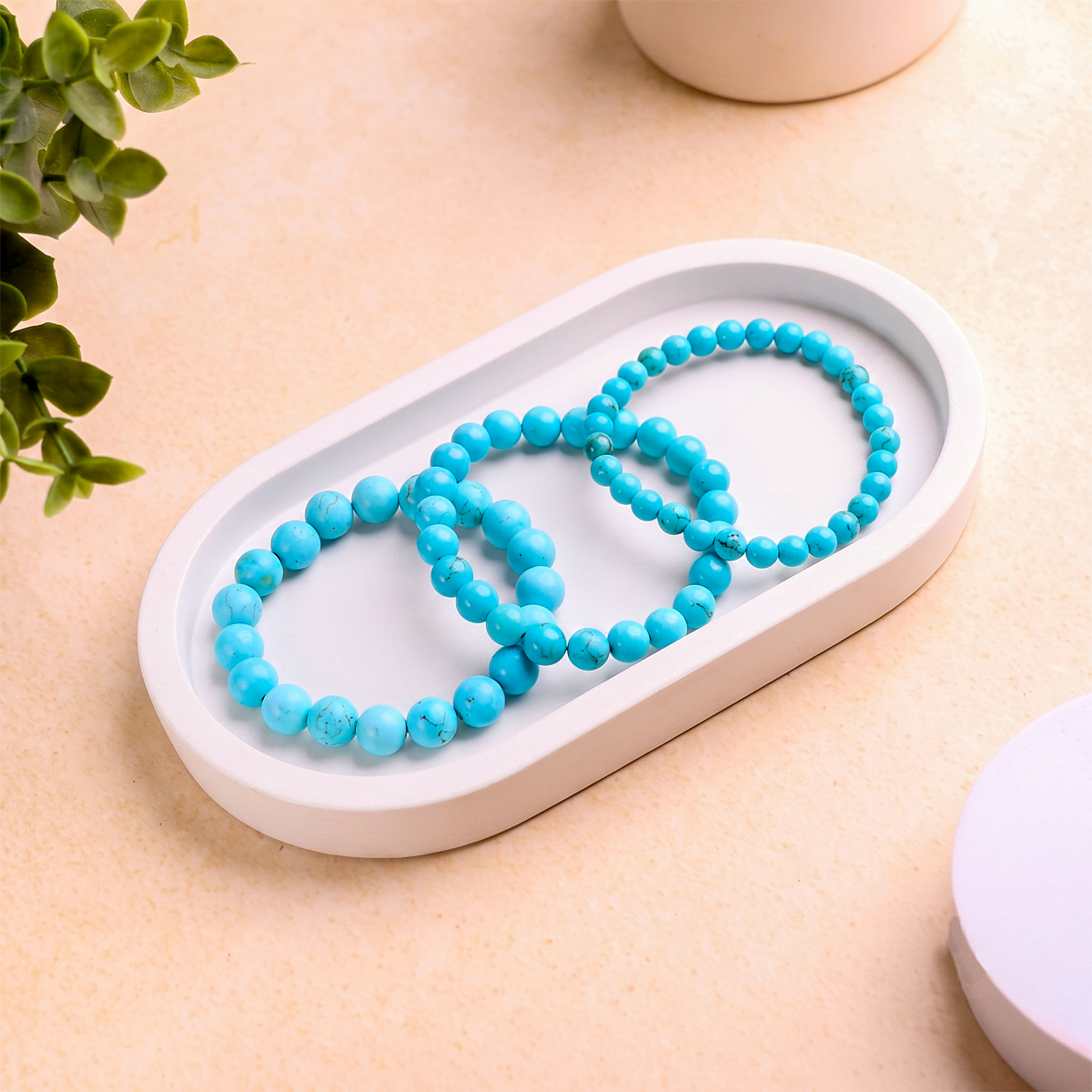 Untitled-4 turquoise firoza round beads bracelet (powdered)