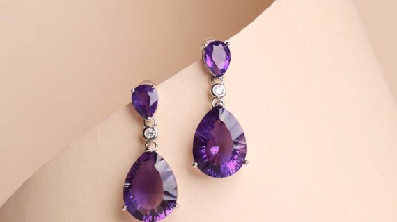 Amethyst Drop Double Stone Silver Earring