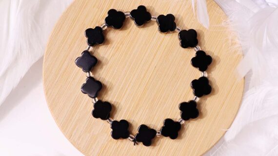 Black Obsidian Flower Beads Bracelet