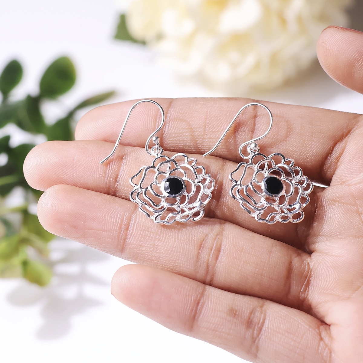 black-tourmaline-flower-design-silver-earring (6)