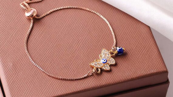 Evil Eye Diamond Butterfly Chain Bracelet