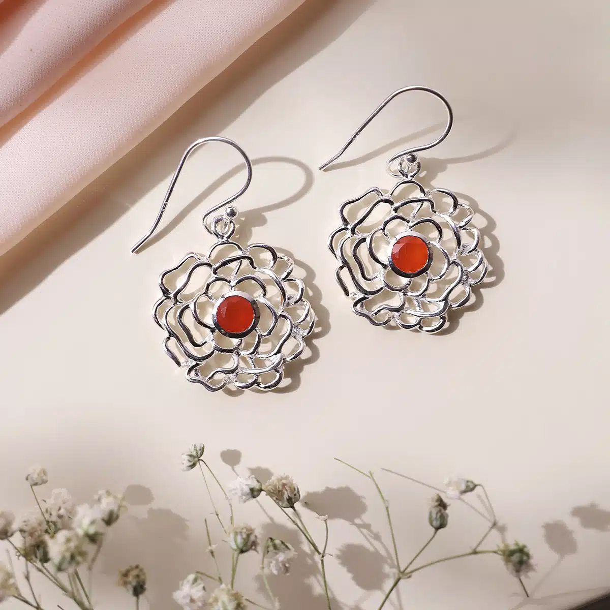 red-carnelian-flower-design-silver-earring (1)