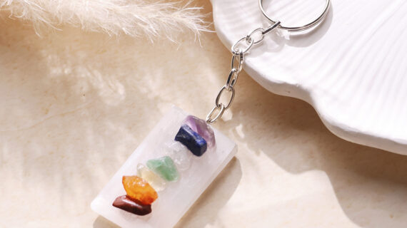 Selenite With 7 Chakra Chips Keychain