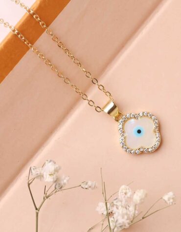 evil eye golden leaf shape pendant