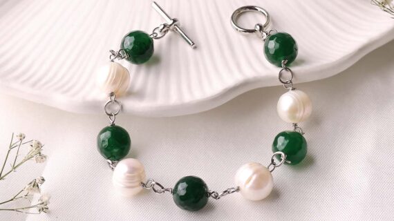 Green Jade Pearl Chain Bracelet