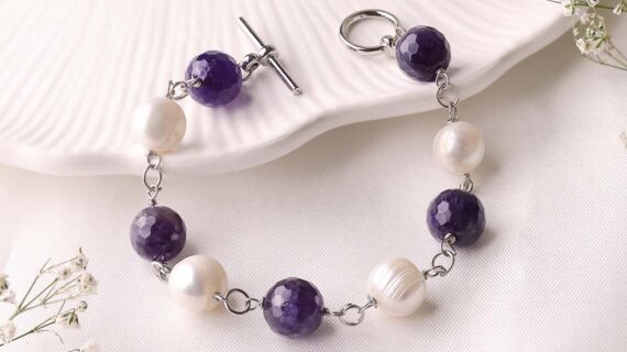 Amethyst Pearl Chain Bracelet